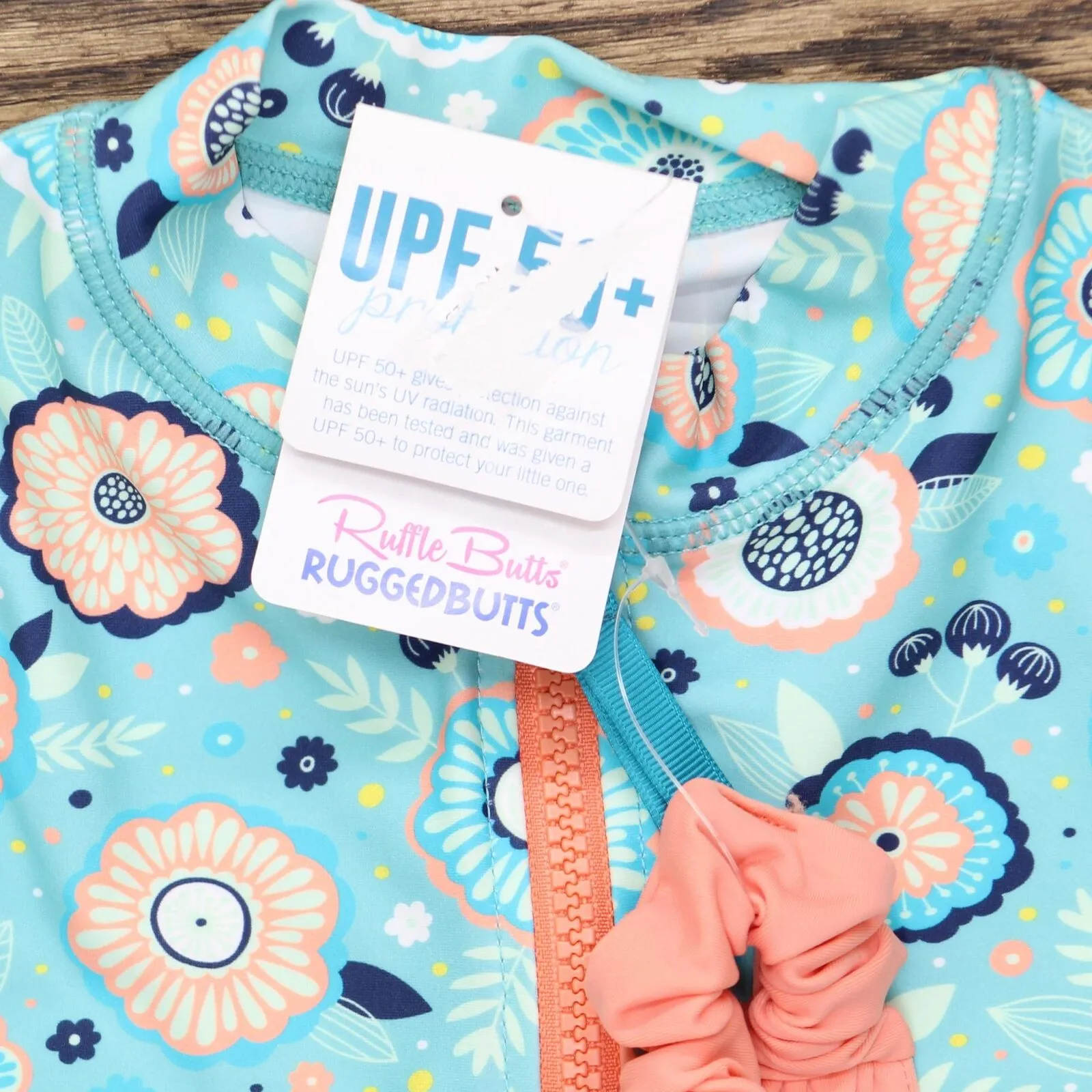 RuffleButts Girl's Island Dream Two-Piece Rashguard Swimsuit & Head Wrap Set