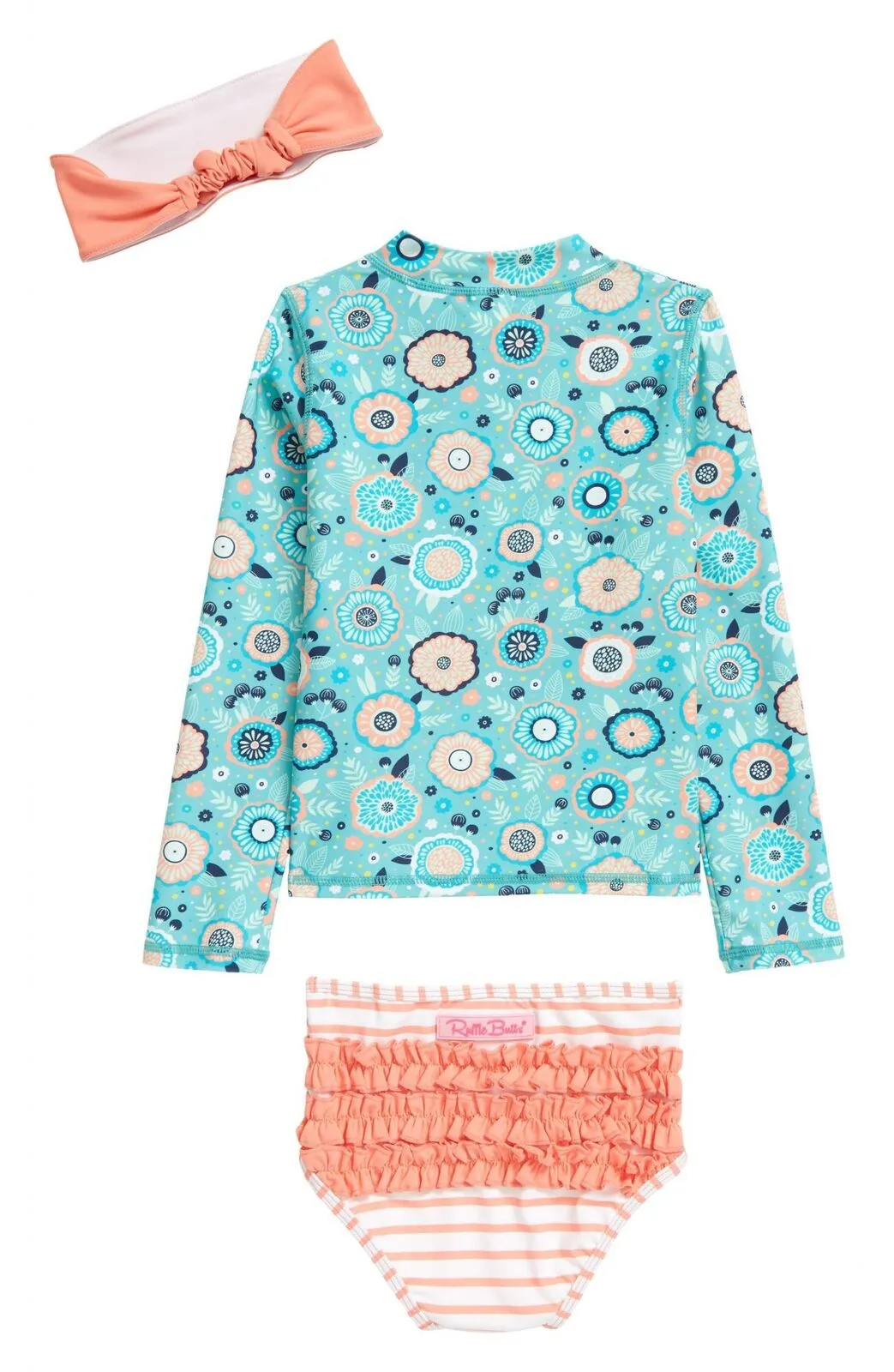 RuffleButts Girl's Island Dream Two-Piece Rashguard Swimsuit & Head Wrap Set