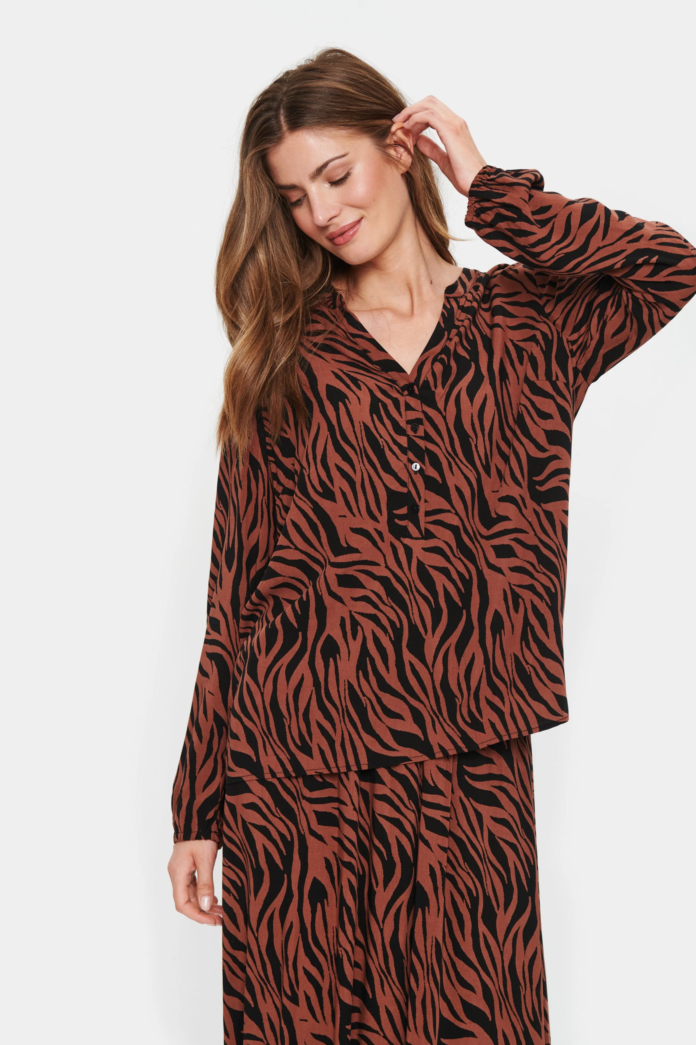 Saint Tropez Eda top in Black and Brown Zebra