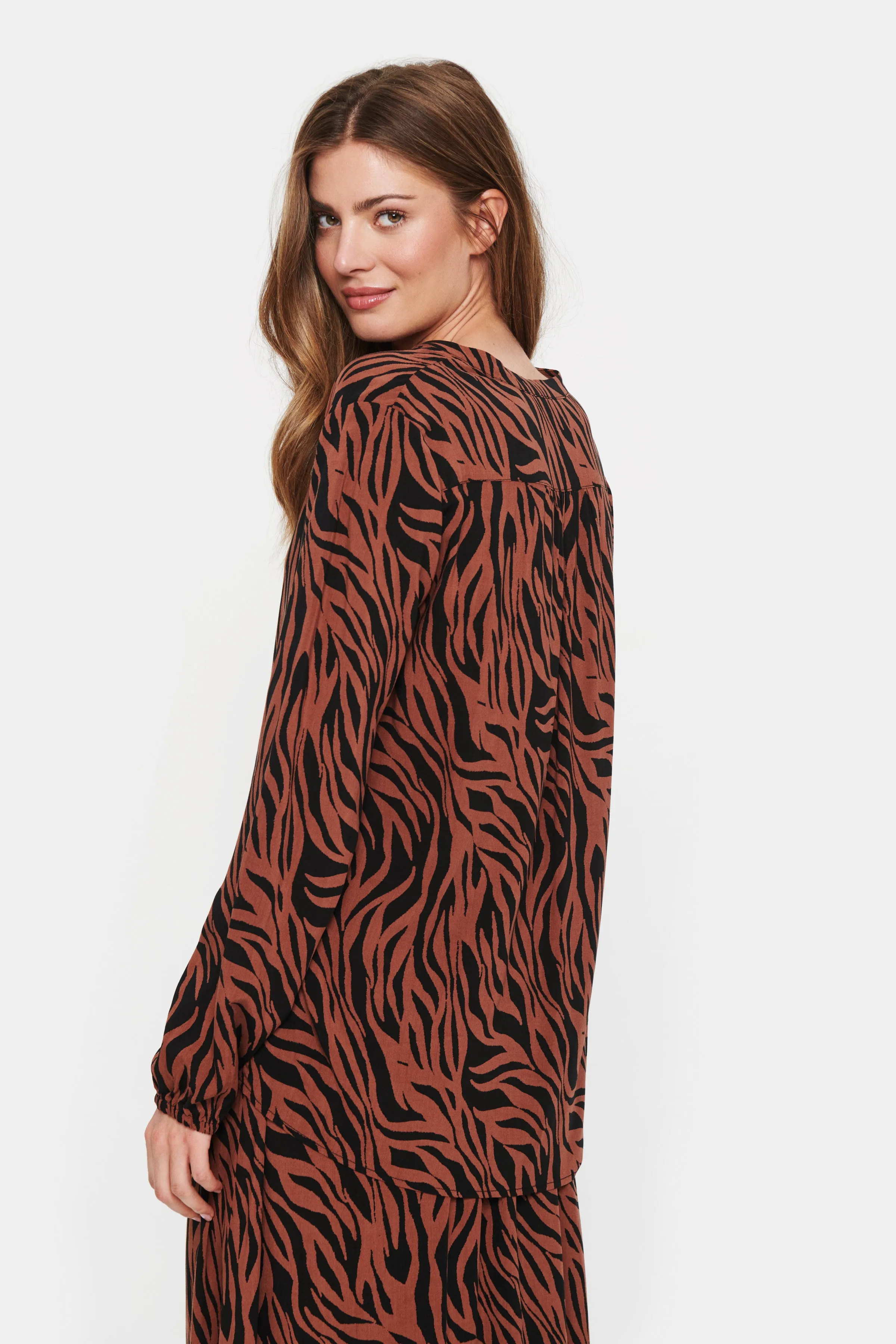 Saint Tropez Eda top in Black and Brown Zebra