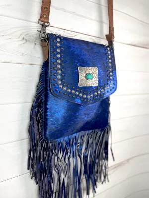 SALE! Vegas Blue Cowhide Crossbody Handbag