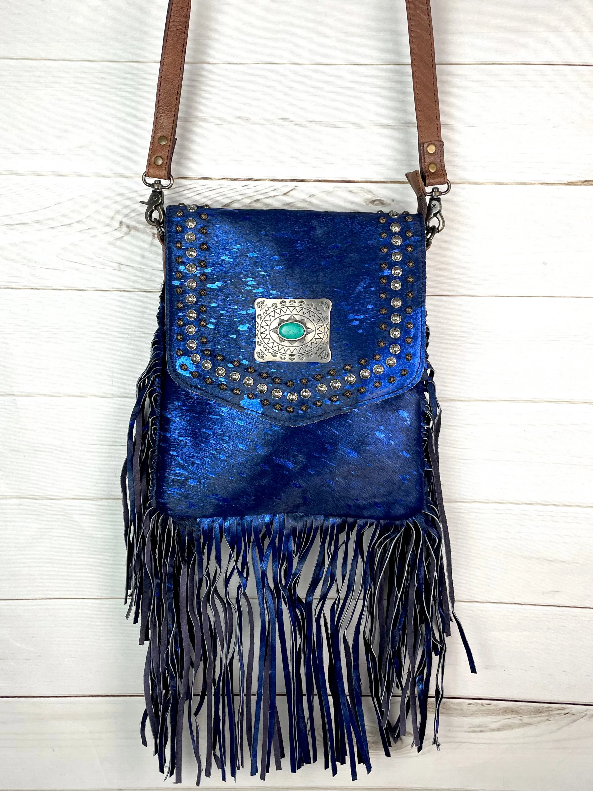 SALE! Vegas Blue Cowhide Crossbody Handbag