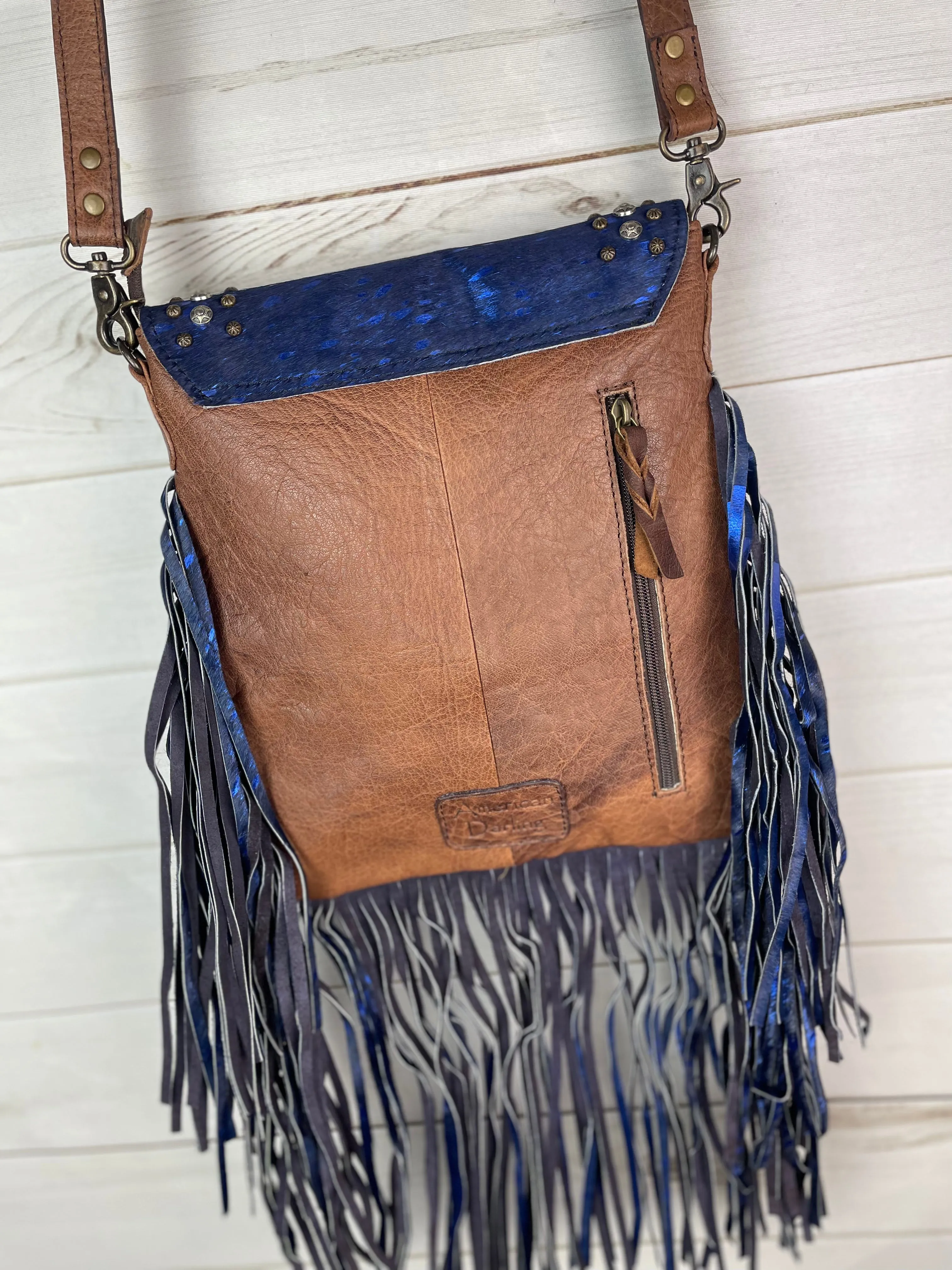 SALE! Vegas Blue Cowhide Crossbody Handbag