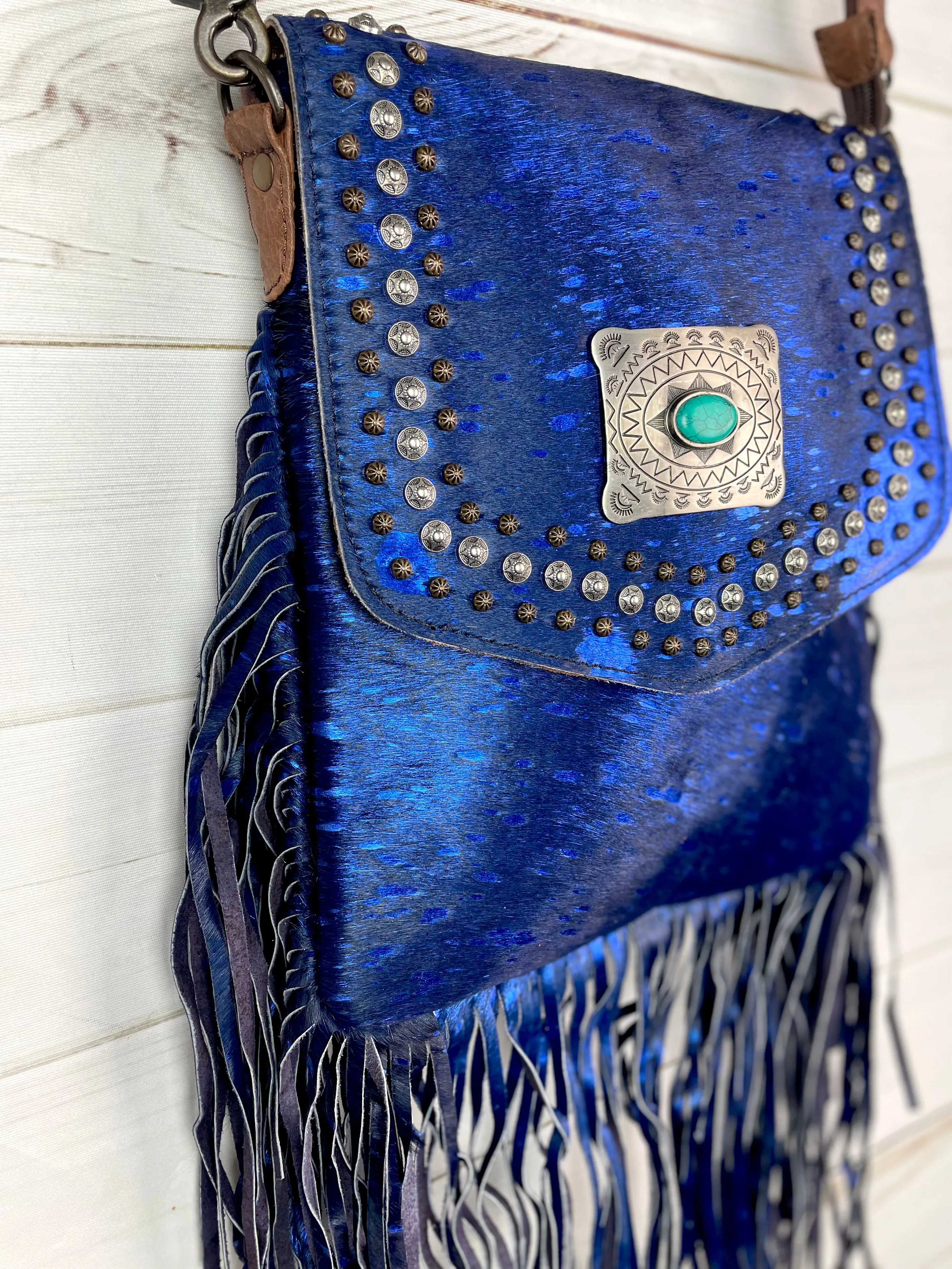 SALE! Vegas Blue Cowhide Crossbody Handbag