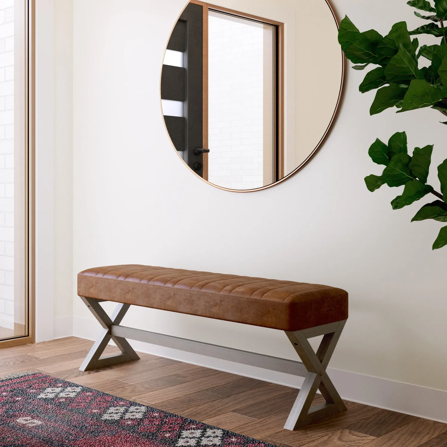 Salinger Ottoman Bench in Distressed Vegan Leather