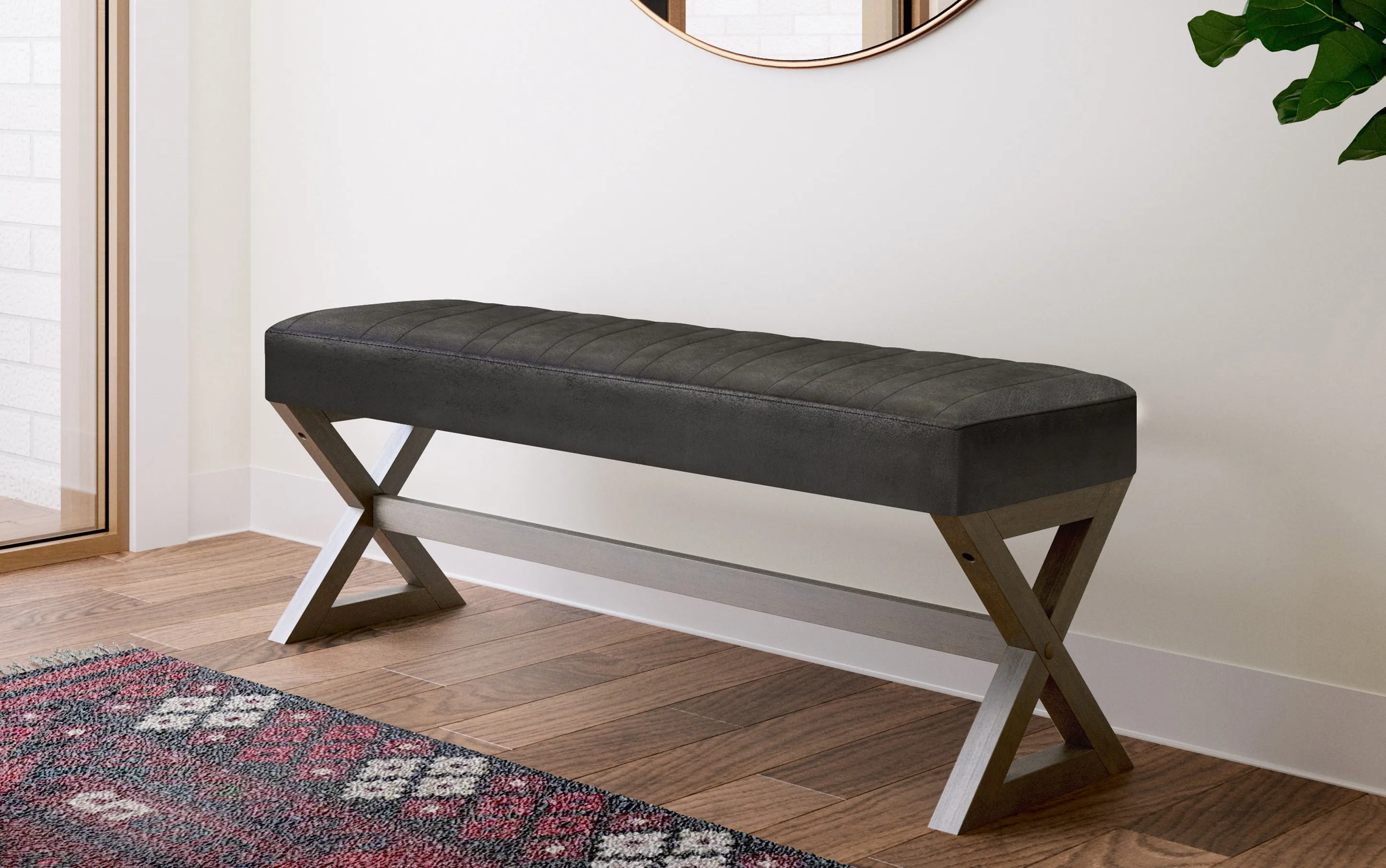 Salinger Ottoman Bench in Distressed Vegan Leather