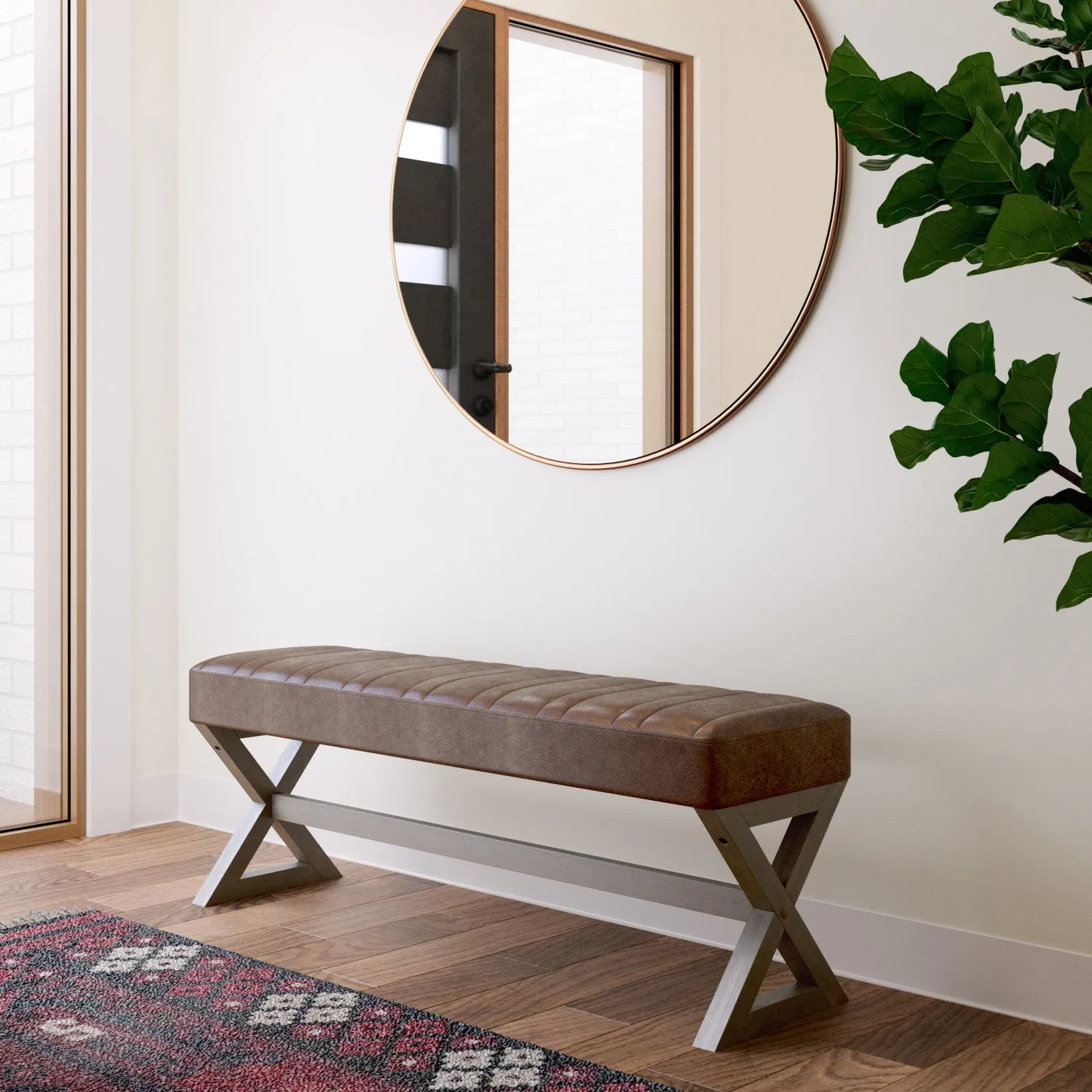Salinger Ottoman Bench in Distressed Vegan Leather