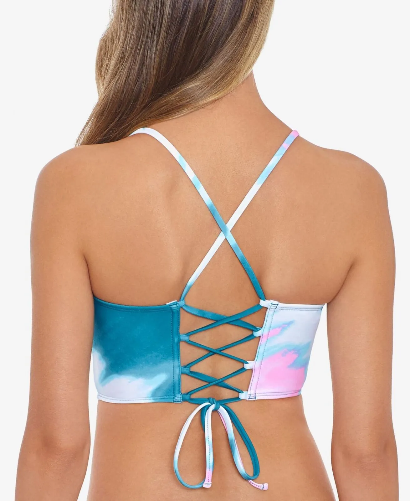 Salt   Cove Juniors' Horizon Dye Printed Corset-Back Bikini Top 805017