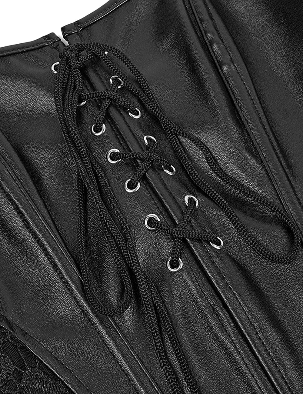 Scandals Black Faux Leather Boned Corset with Skirt