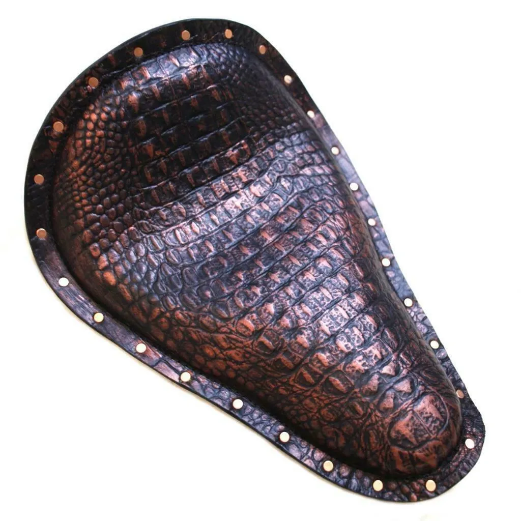 Seat Chopper Harley Softail 12x17x1" Black and Copper Alligator W Copper Rivets