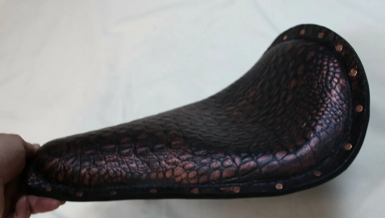 Seat Chopper Harley Softail 12x17x1" Black and Copper Alligator W Copper Rivets