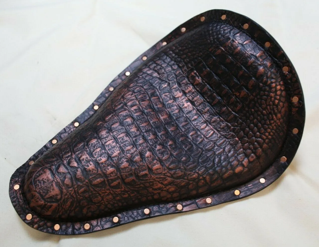 Seat Chopper Harley Softail 12x17x1" Black and Copper Alligator W Copper Rivets