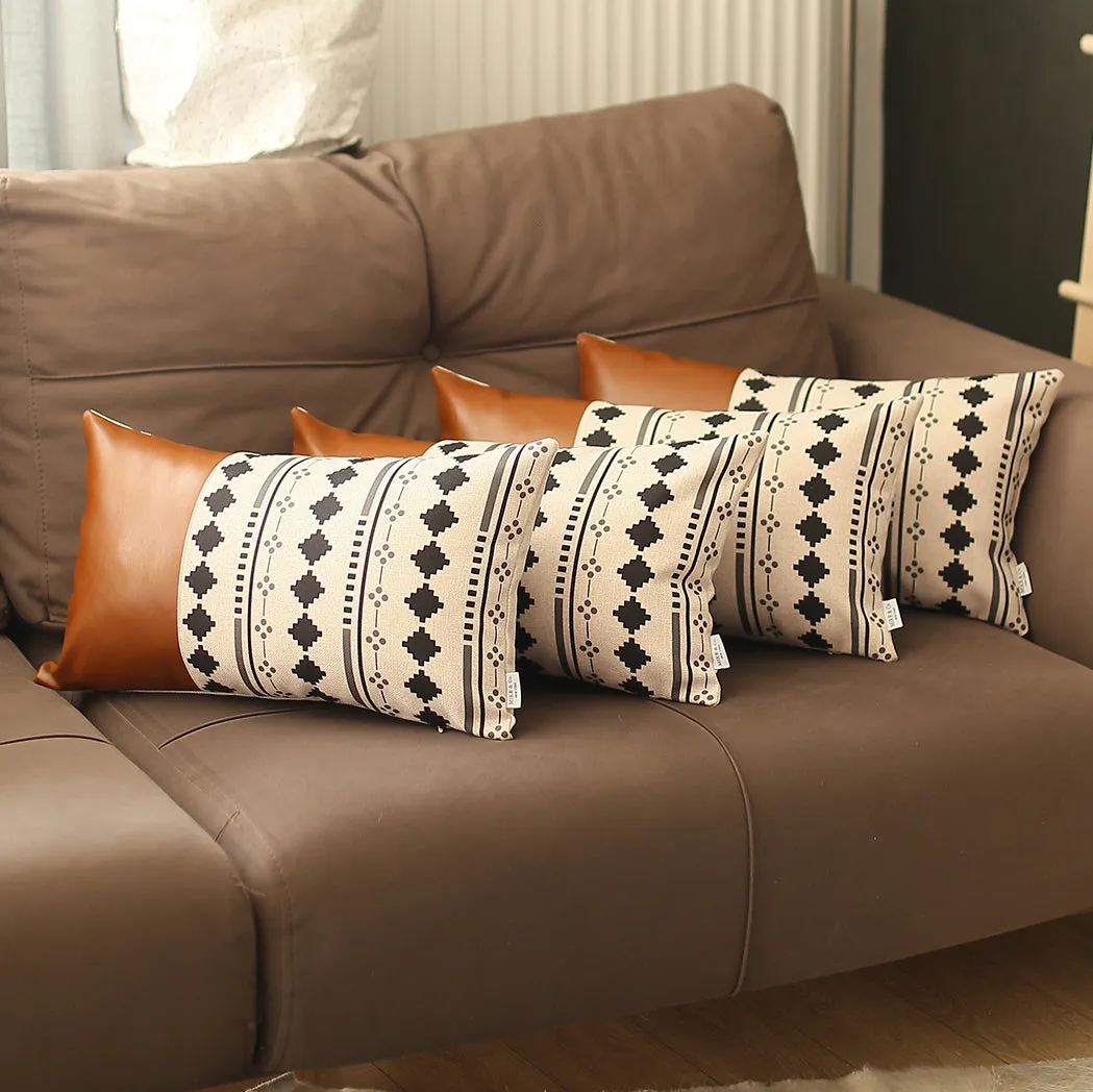 Set of 4 Black and White Diamond Lumbar Pillow Covers