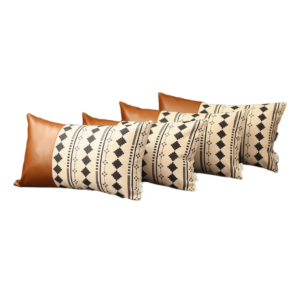 Set of 4 Black and White Diamond Lumbar Pillow Covers