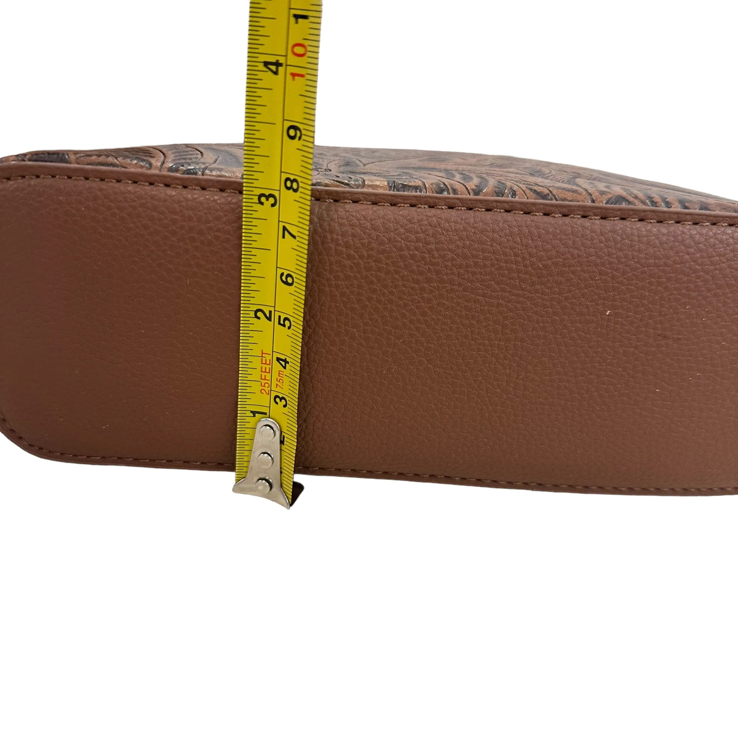 SHEIN BROWN FAUX “TOOLED” LEATHER CROSSBODY