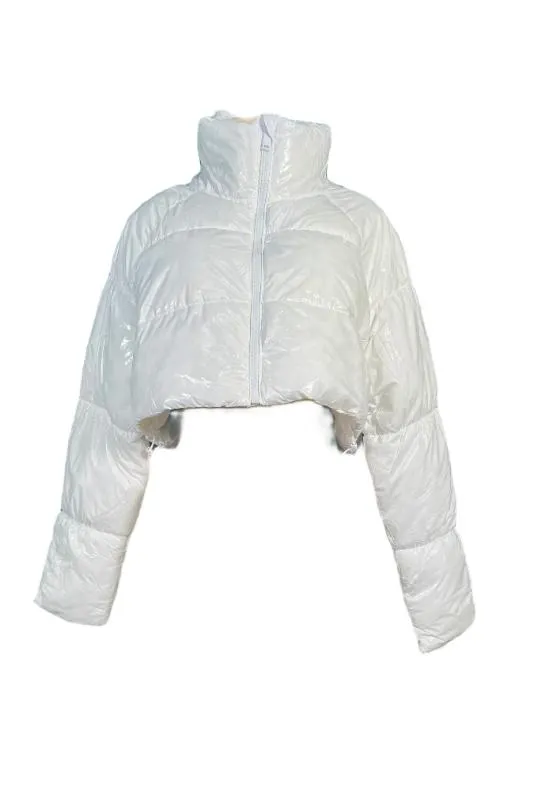 Shiny Nylon Quilted Crop Puffer
