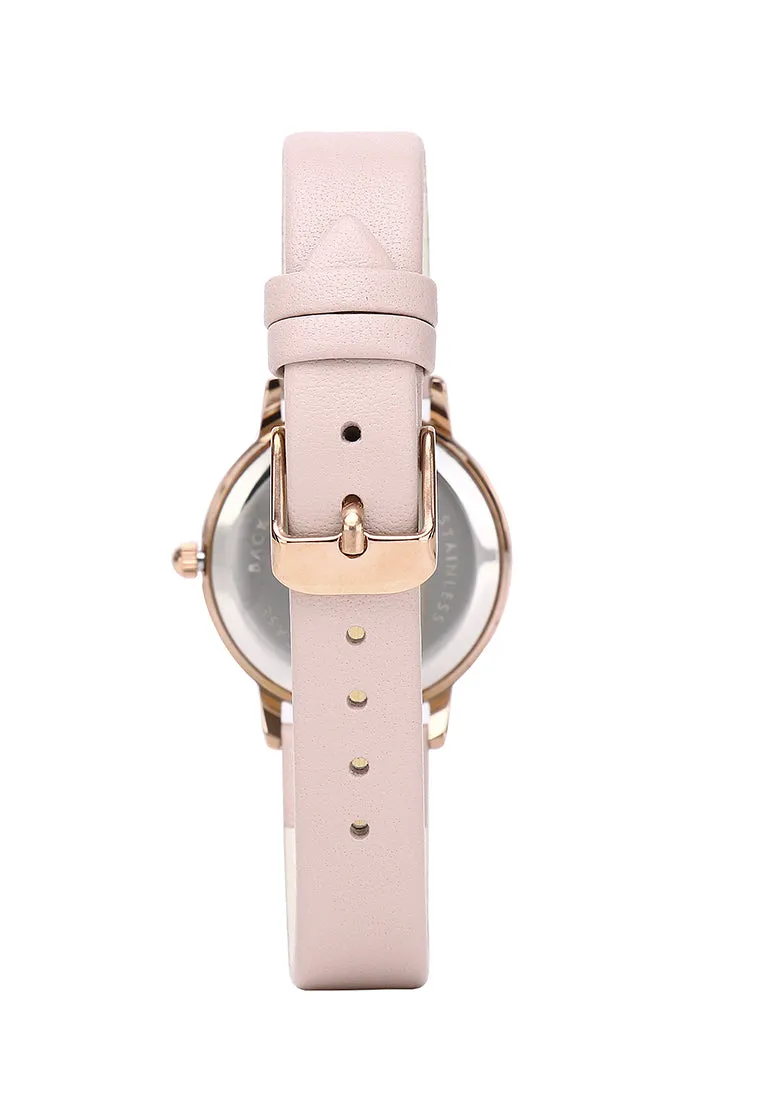 Shireen Rose Gold Leather Watch with Bracelet Set  (Pink)