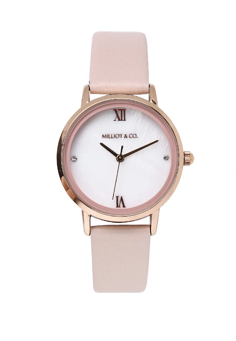 Shireen Rose Gold Leather Watch with Bracelet Set  (Pink)
