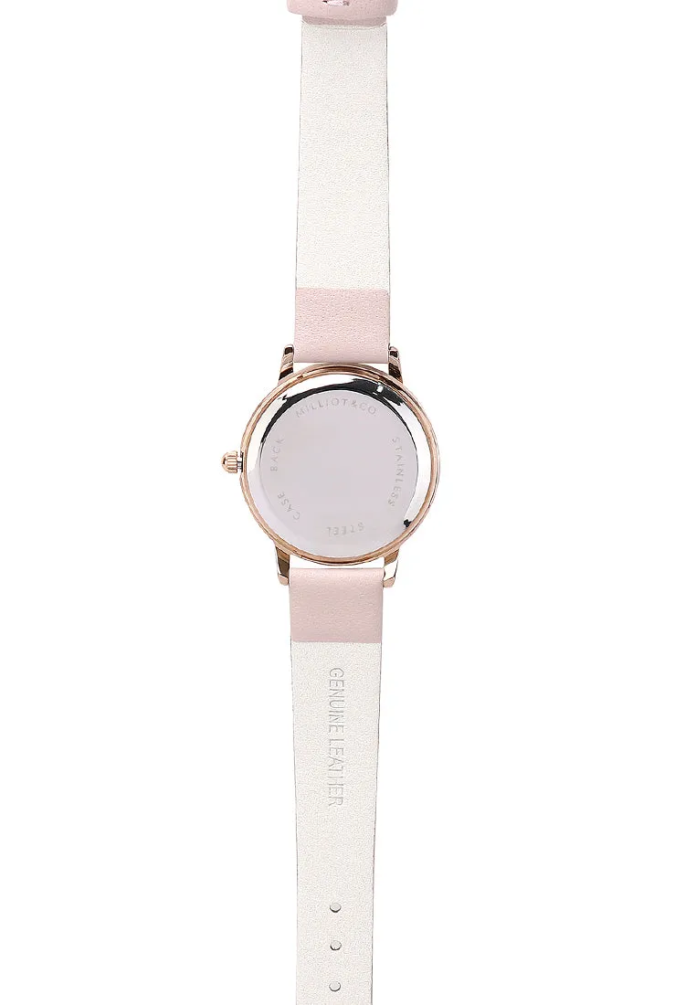 Shireen Rose Gold Leather Watch with Bracelet Set  (Pink)