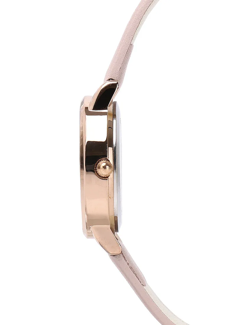 Shireen Rose Gold Leather Watch with Bracelet Set  (Pink)