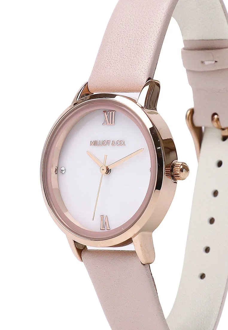 Shireen Rose Gold Leather Watch with Bracelet Set  (Pink)