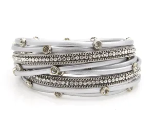 Silver Bezel Rhinestone Double Wrap Bracelet