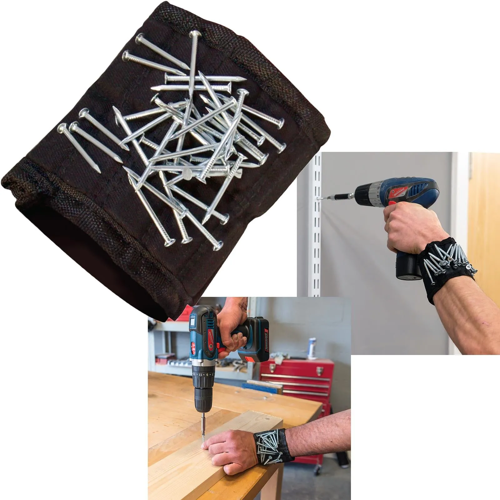 Silverline Magnetic Wristband 16 Magnets Adjustable Tray Nail Holder