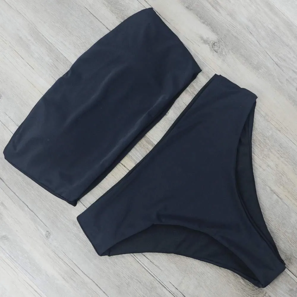 Solid High Waist Bikini Set