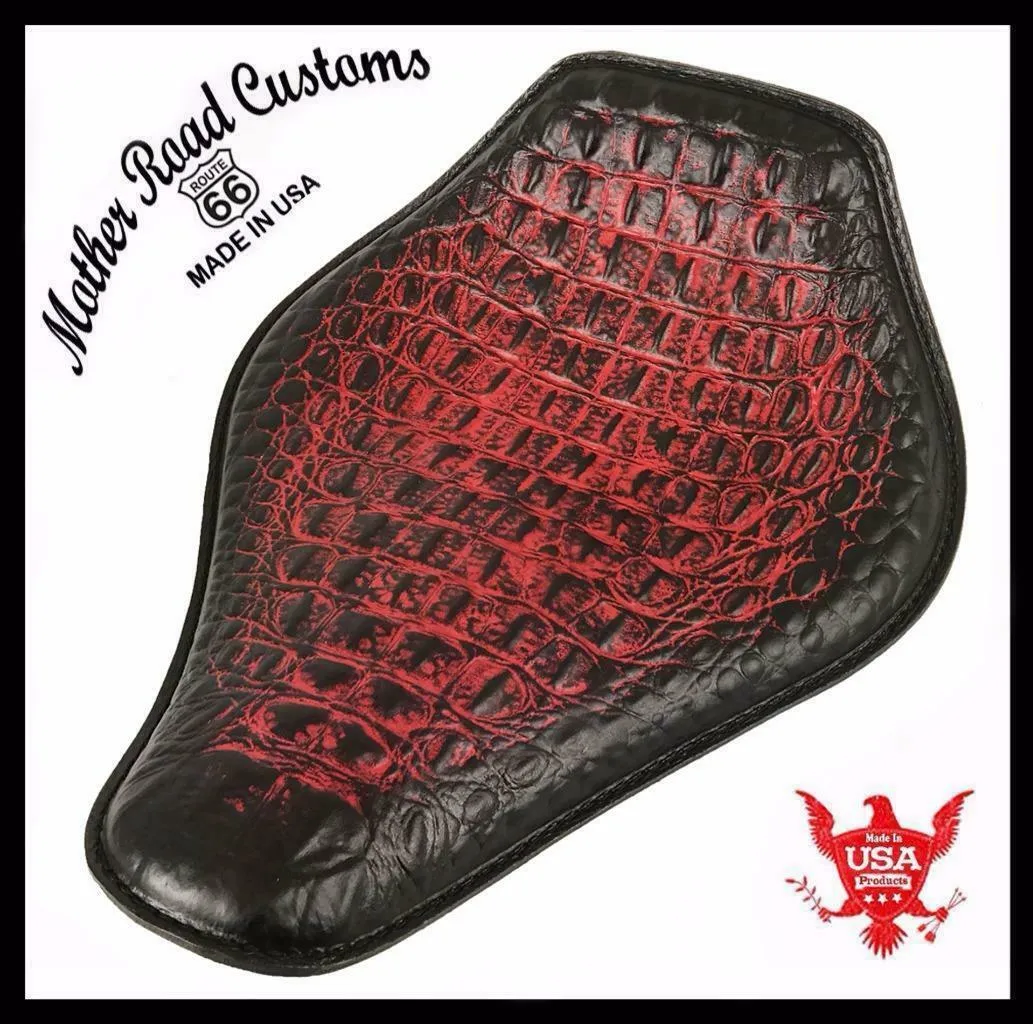 Spring Seat Chopper Bobber Harley Sportster 11x14 AntRe Gator Snub Nose Leather