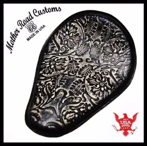 Spring Seat Chopper Bobber Harley Sportster Honda 11x14 NatBlk Oak Leaf Leather