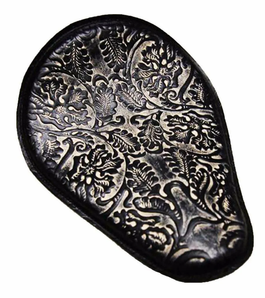 Spring Seat Chopper Bobber Harley Sportster Honda 11x14 NatBlk Oak Leaf Leather