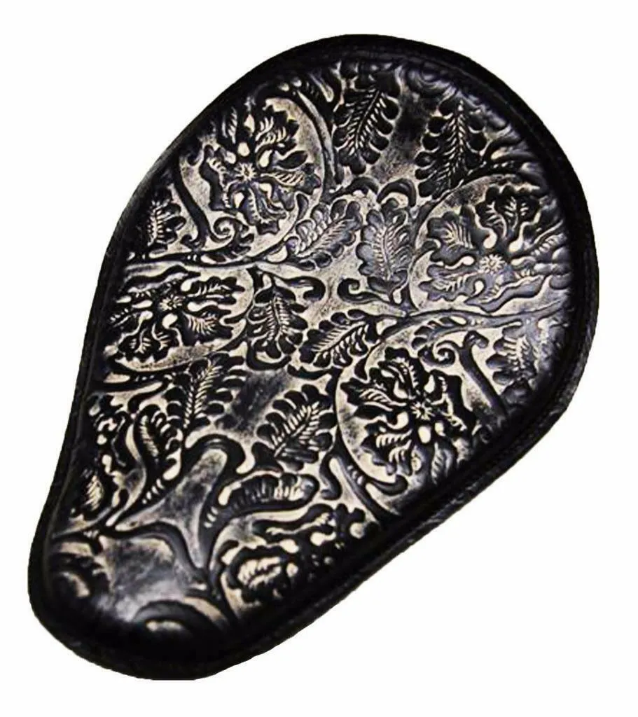 Spring Seat Chopper Bobber Harley Sportster Honda 11x14 NatBlk Oak Leaf Leather