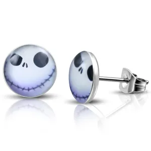 Stainless Steel Happy Jack Round Circle Button Stud Earrings