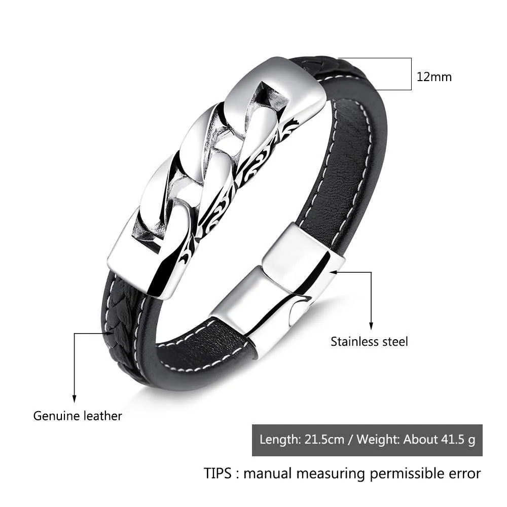 Stainless Steel Leather Bracelet, Weave Shape Bracelets, Fashion Jewelry for Men