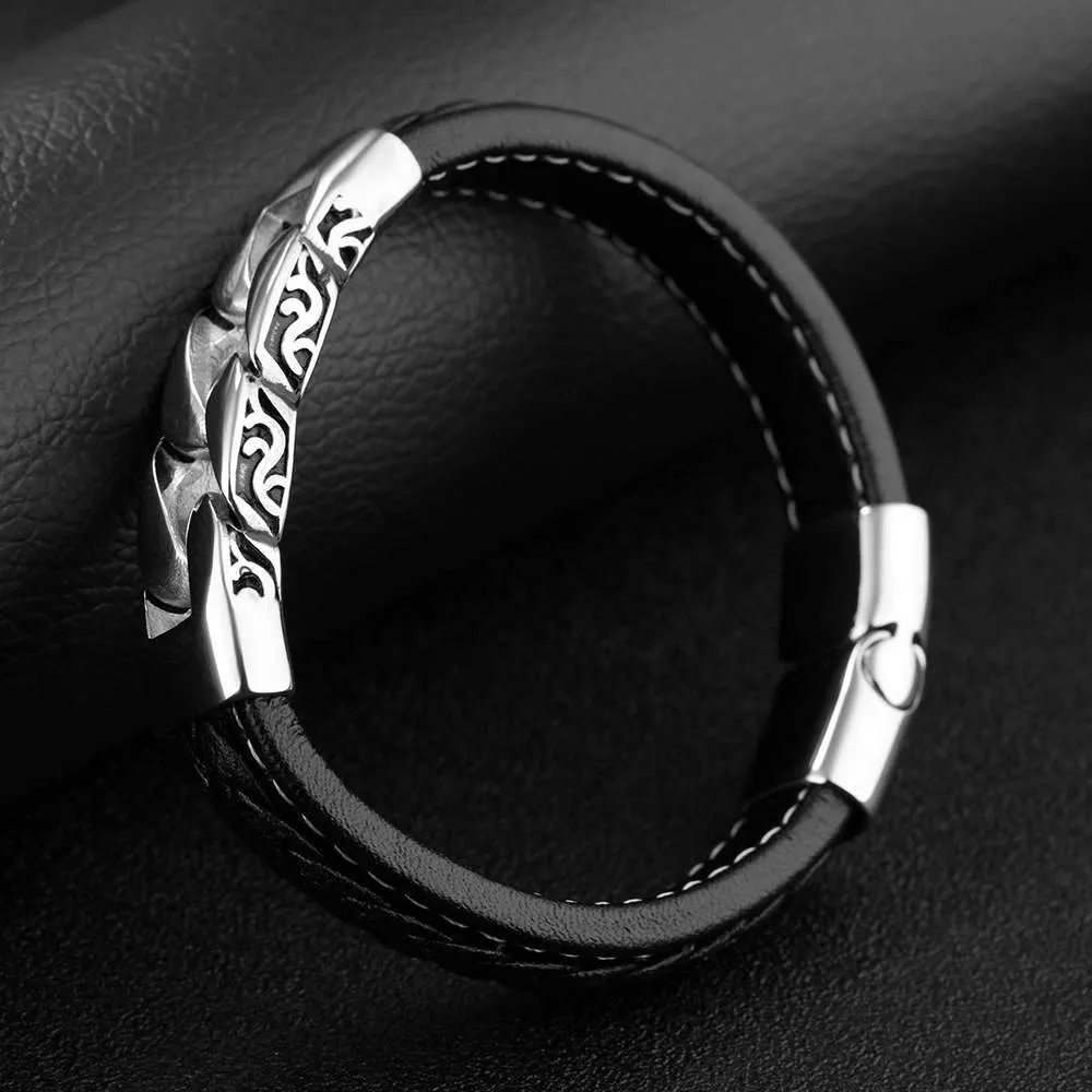 Stainless Steel Leather Bracelet, Weave Shape Bracelets, Fashion Jewelry for Men