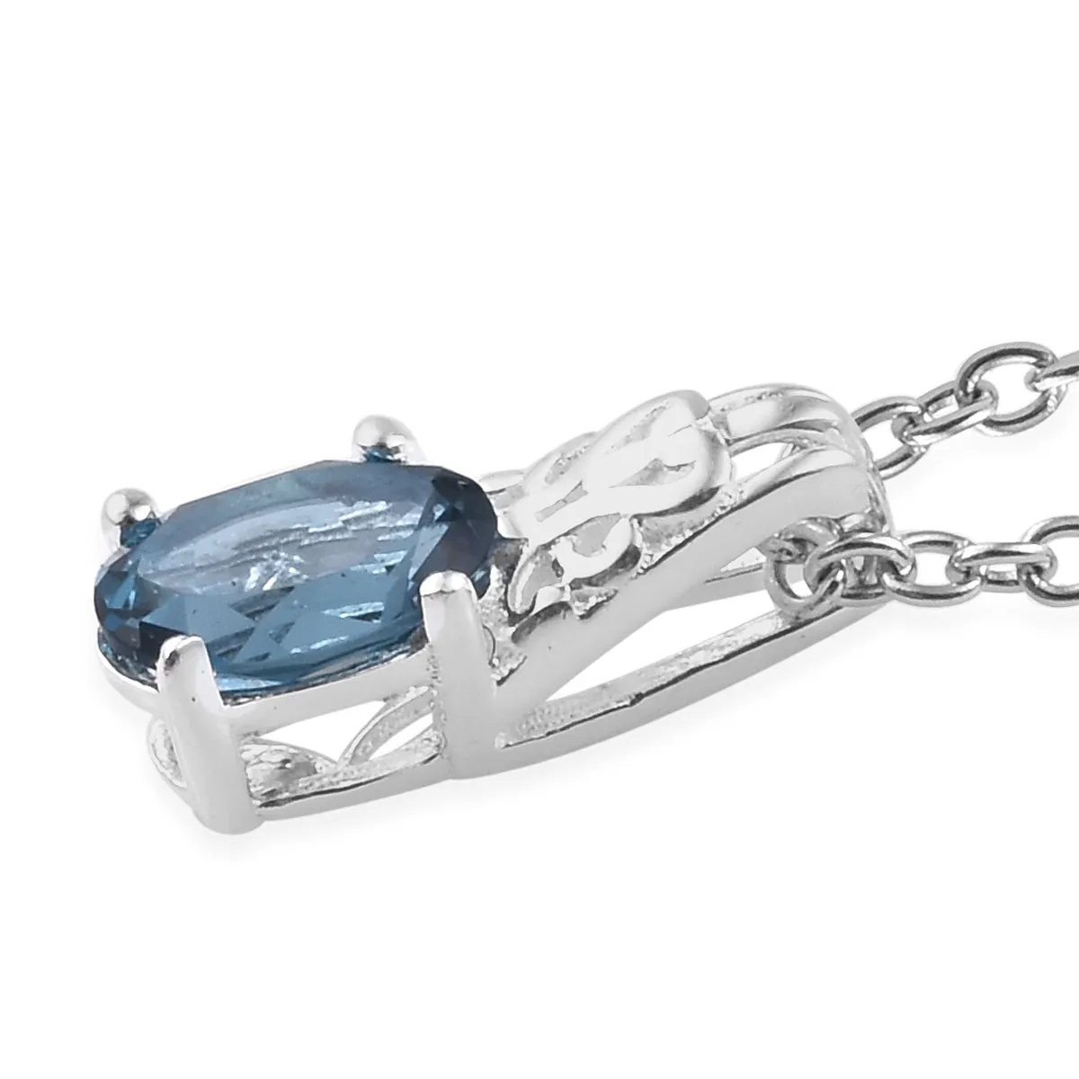 Sterling Silver .90 cts London Blue Topaz Pendant with 20" Chain with Magnetic Clasp