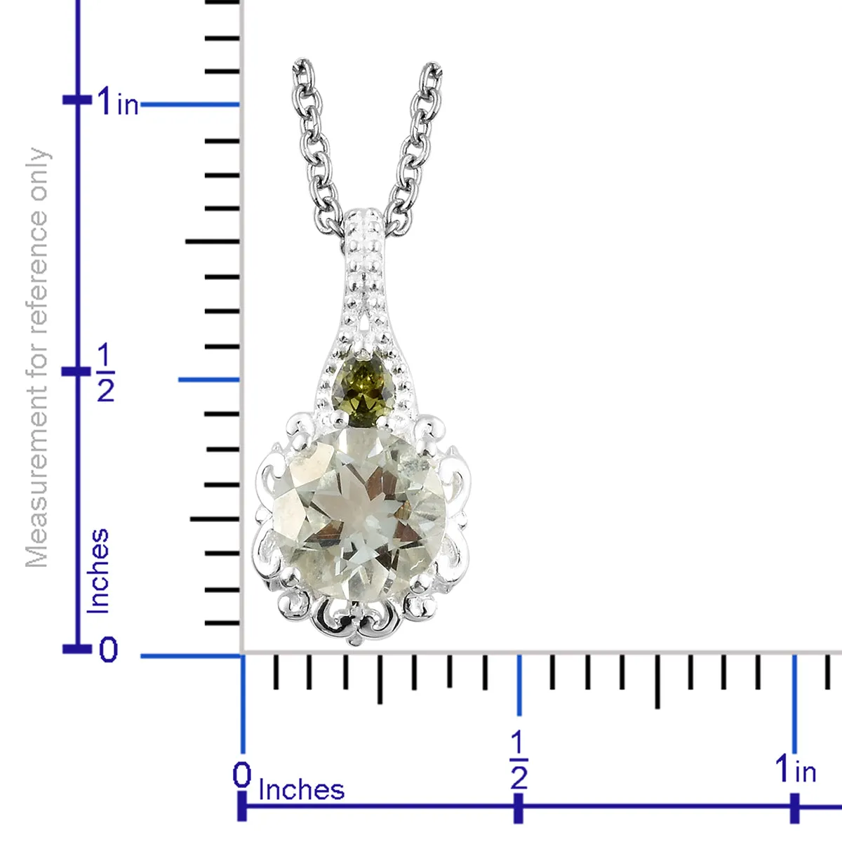 Sterling Silver Green AMETHYST/CZ Pendant with 20" Chain with Magnetic Clasp