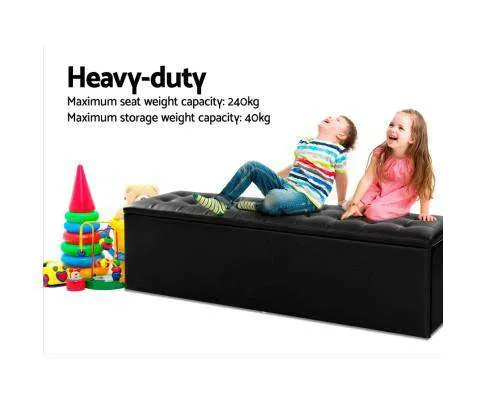 Storage Ottoman Blanket Box Black LARGE Leather Rest Chest Toy Foot Stool