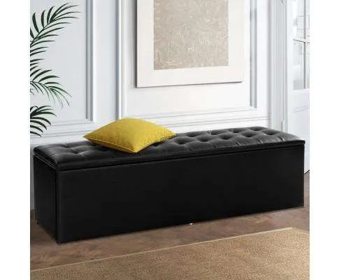 Storage Ottoman Blanket Box Black LARGE Leather Rest Chest Toy Foot Stool
