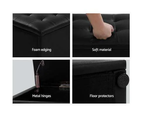 Storage Ottoman Blanket Box Black LARGE Leather Rest Chest Toy Foot Stool