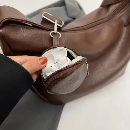 Stylish Leather Crossbody Bag with Earbud Case and Small Purse