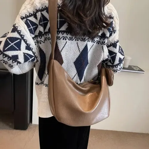 Stylish Leather Crossbody Bag with Earbud Case and Small Purse