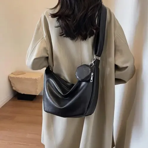 Stylish Leather Crossbody Bag with Earbud Case and Small Purse