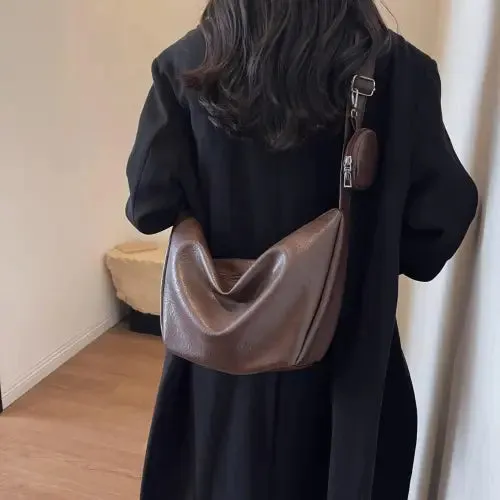 Stylish Leather Crossbody Bag with Earbud Case and Small Purse