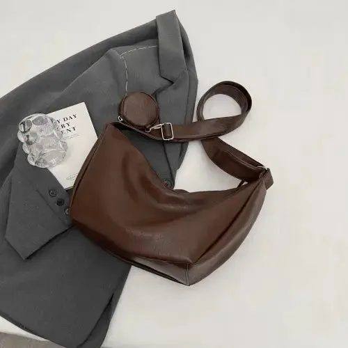 Stylish Leather Crossbody Bag with Earbud Case and Small Purse