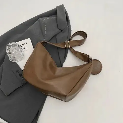 Stylish Leather Crossbody Bag with Earbud Case and Small Purse
