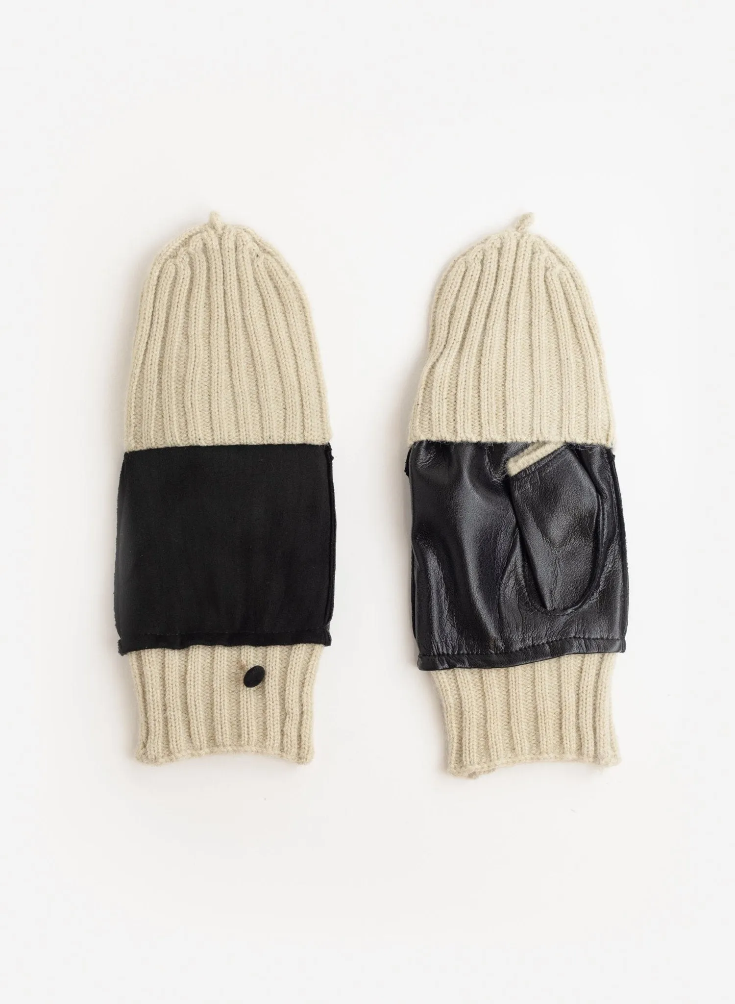 Suede and Leather Mittens - Black