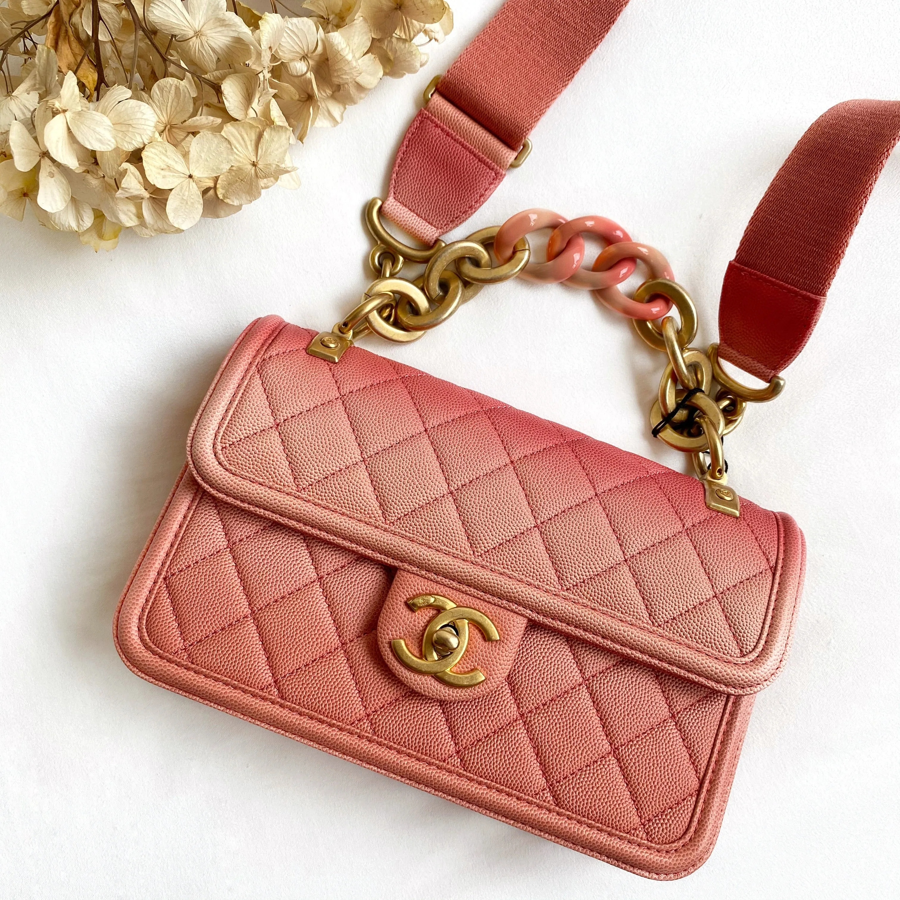 Sunset On The Sea Small Flap Bag in Coral Pink Caviar
