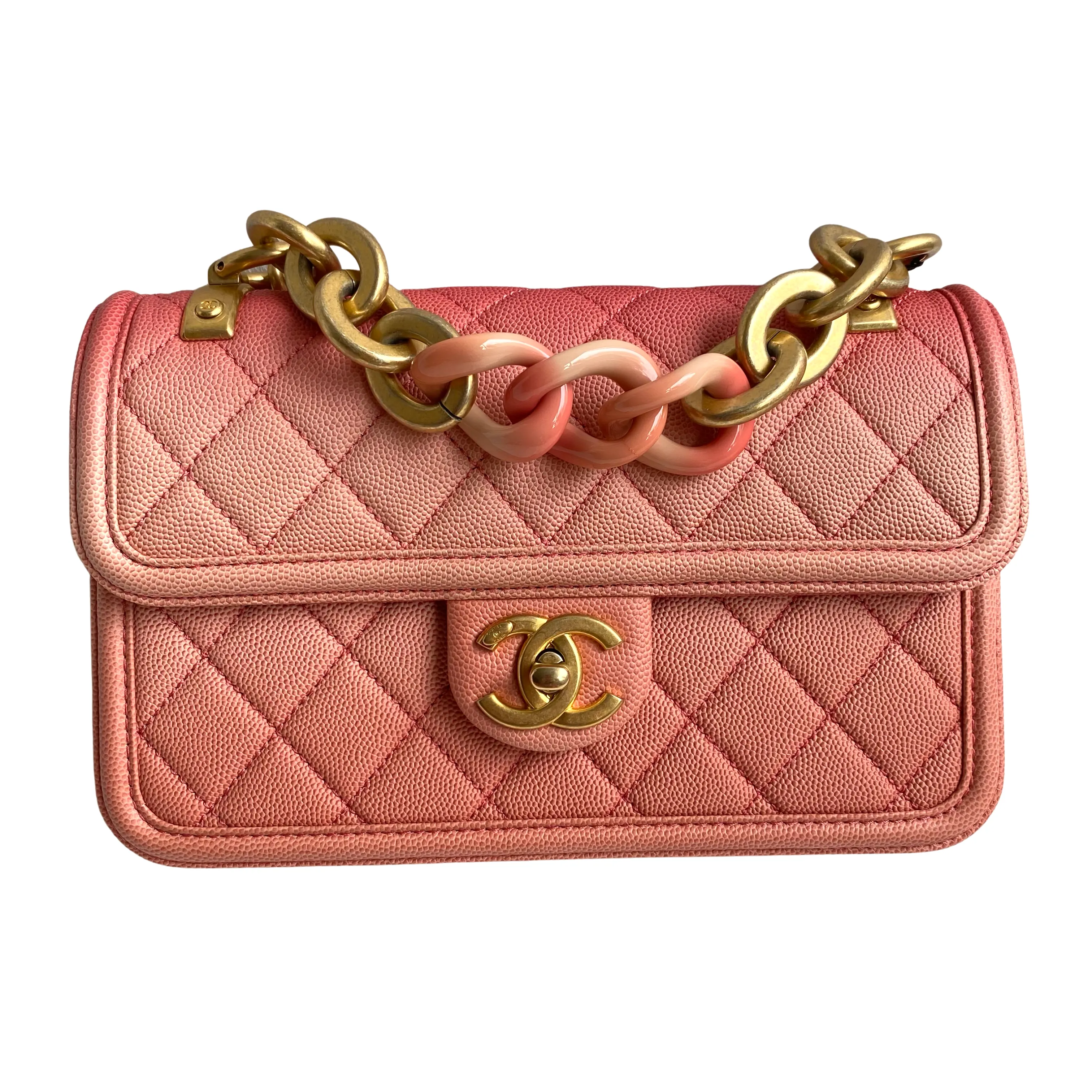 Sunset On The Sea Small Flap Bag in Coral Pink Caviar