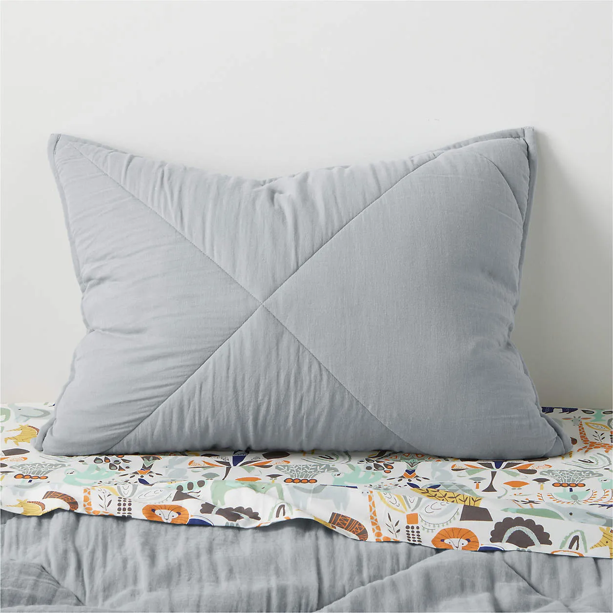 Supersoft Mist Blue Quilted Cotton Gauze Kids Pillow Sham
